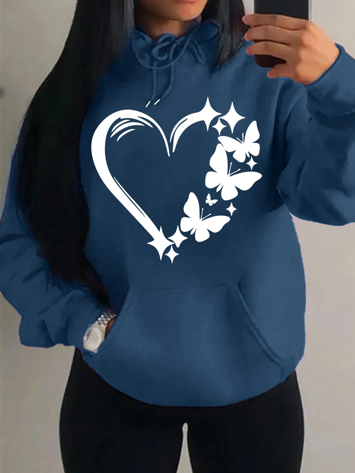 Kombination von Liebe und Schmetterling Hoody Plus Größe Frauen Hip Hop Herbst Hoodies Fleece Tasche Kleidung Vintage mehrfarbige Hoodie