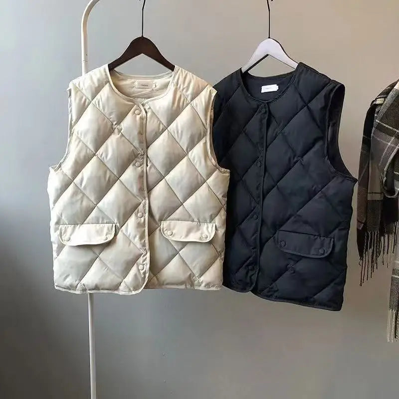 Frauen Herbst Winter Weste Ärmellose Strickjacke Stepp Jacke Chic Tops Warme Taste Tasche Neue Feste Argyle Weste Design Westen