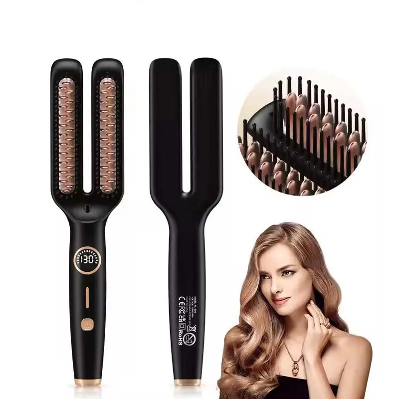 Elektrische Anti-Frizz-Haar-Heißkamm-Bürstenglätter, ein Schritt, 2-in-1 Keramik-Haarglätter-Bürste mit LCD-Digitalanzeige