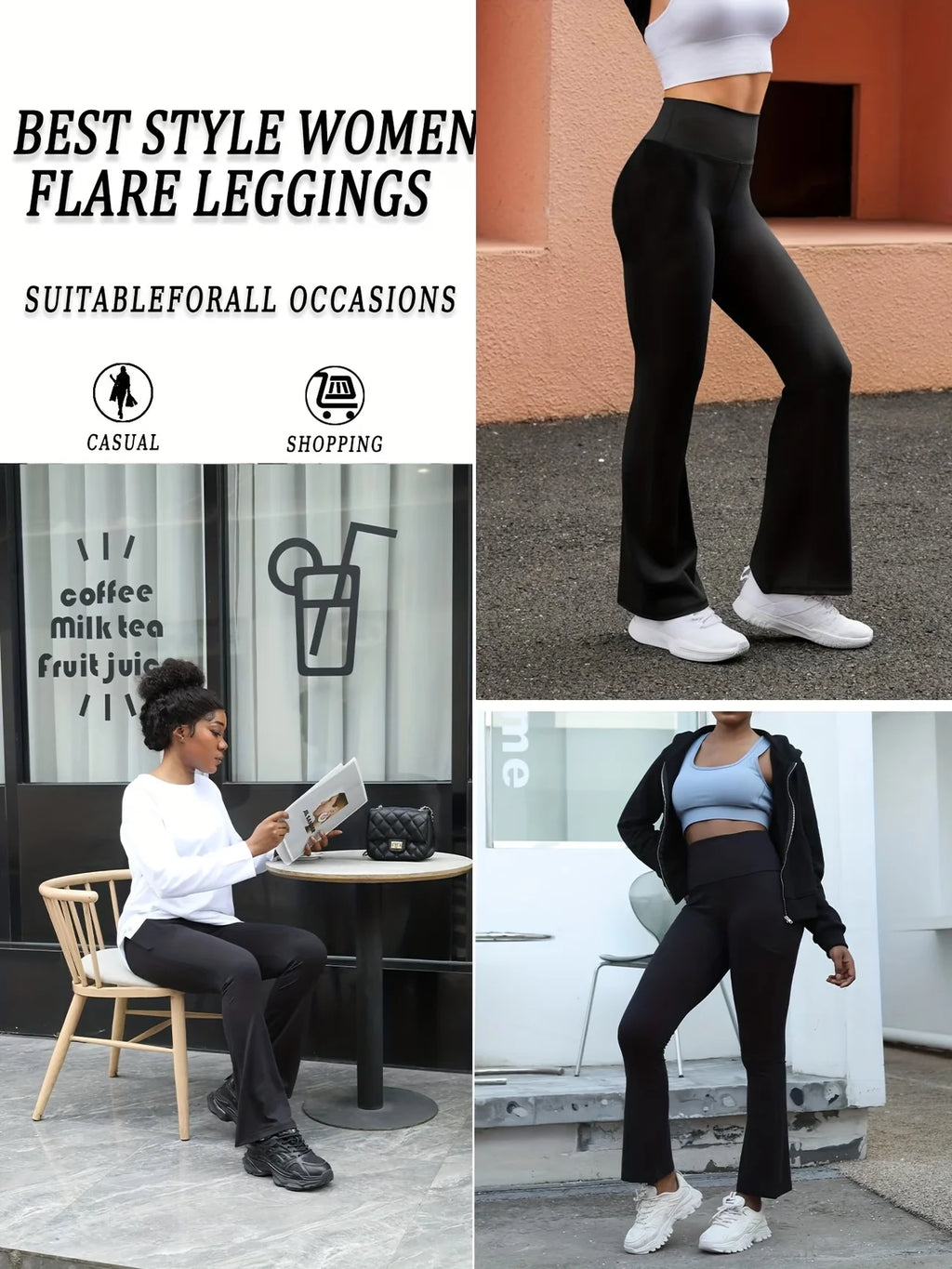 Damen Stylische Minimalistische Schlaghose Hochgeschnittene Bauchkontrolle Vier-Jahreszeiten-Schlaghose Elegante Lässige Activewear-Hose