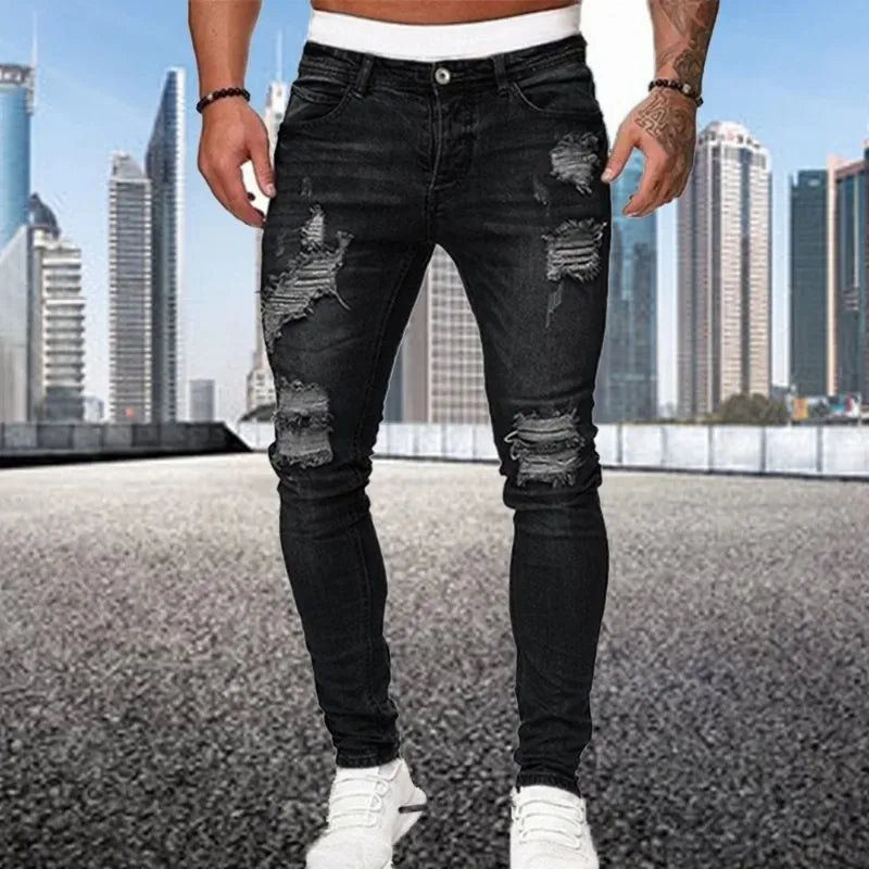 2024New Ripped Skinny Jeans Männer Vintage Waschen Elastische Biker Löcher Denim Hosen Beiläufige Dünne Jogger Hosen Distressed Streetwear