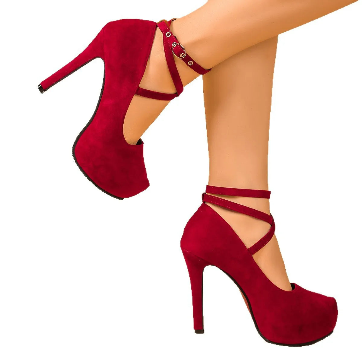 Modische Spitze High Heels mit Schnallenverschluss für Damen Frühling Neuer Stil Große Größen Niedrig Geschnitten Gummisohle Party-Schuhe
