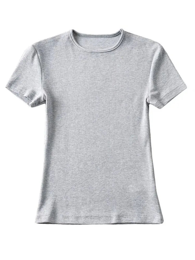 Casual Sommer Frau Skinny Fit T-shirt Enge Kurzhülse O-ansatz T Grundlegende Solide Crop Tops T Shirt