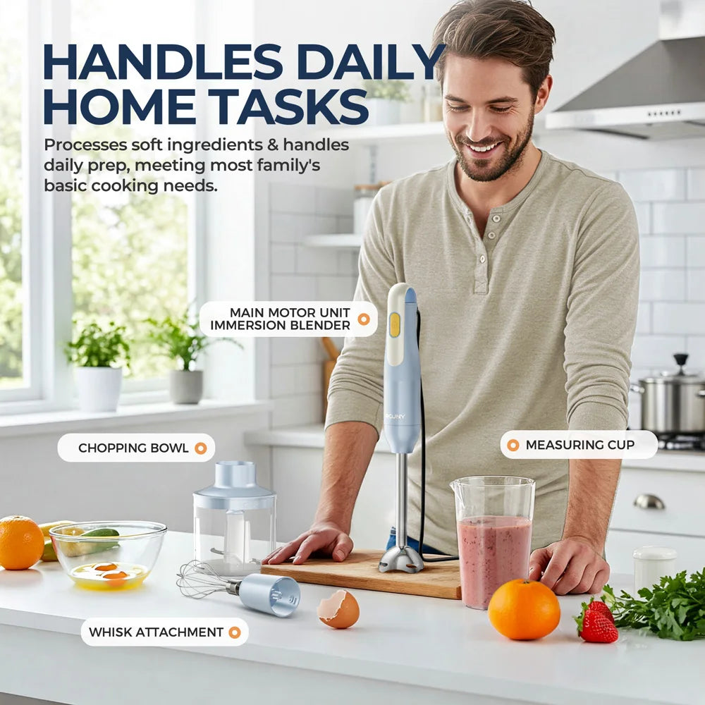 4-in-1-Handmixer-Set, Stabmixer mit Edelstahlklingen zum Mischen von Lebensmitteln in der Küche, hellblaues Anfänger