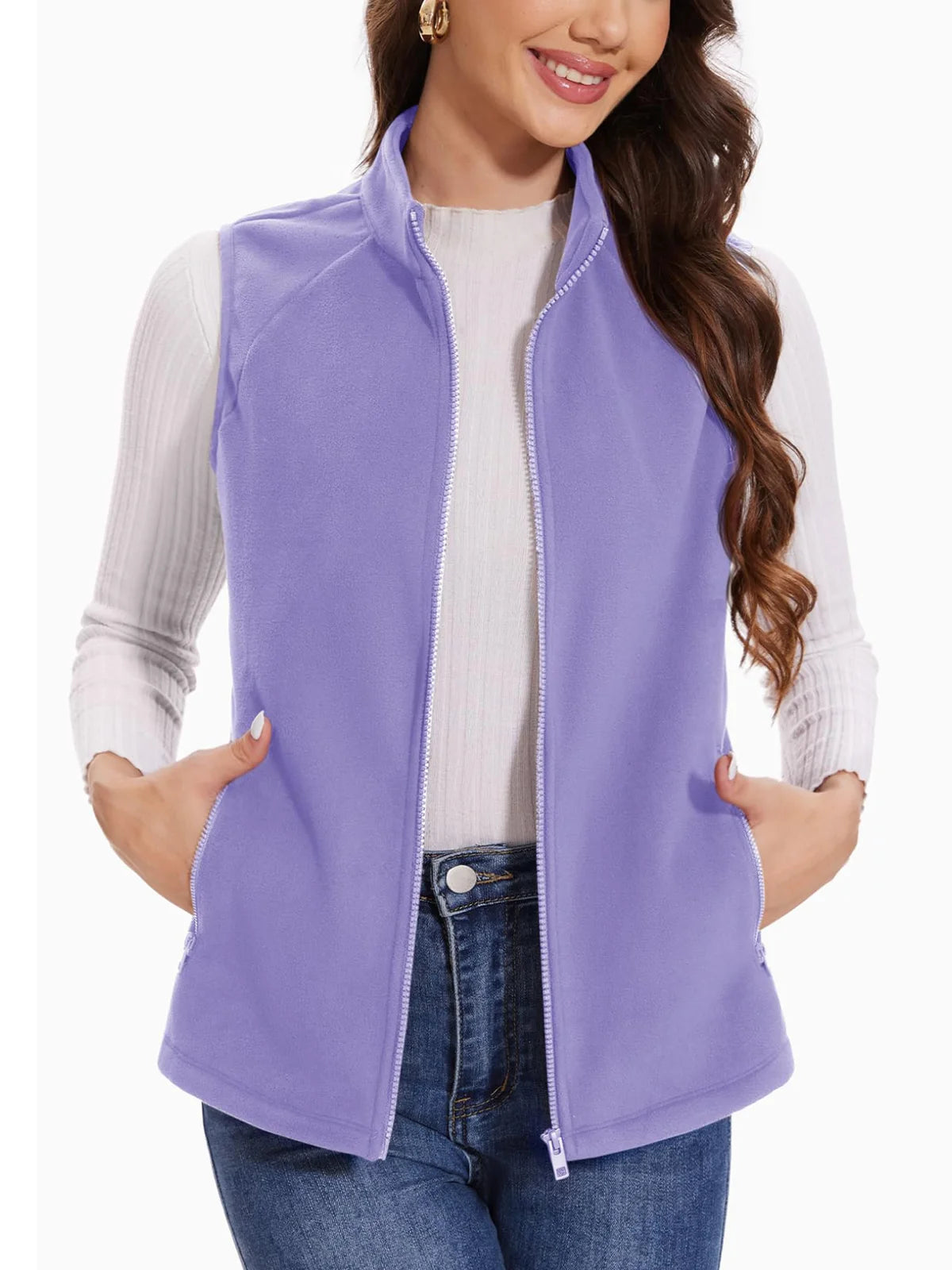 TACVASEN Herbst Winter Fleece Weste Damen warme ärmellose Jacken mit durchgehendem Reiß verschluss leichte Outdoor-Wander weste weibliche Weste