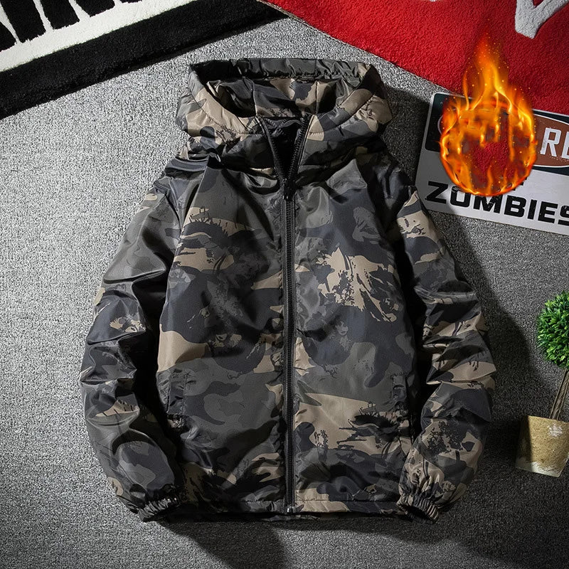 2025 Herbst Winter Herrenjacke Verdickte Bedruckte Männer-Oberbekleidung Langarm Reißverschluss Kapuze Lose Outdoor Herren Daunenjacke