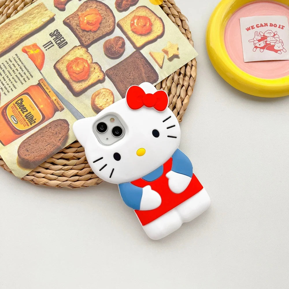 3D Niedliche HelloKitty Silikon-Handyhülle für iPhone 17 Pro Max 16 Plus 15 14 13 Pro 12Mini 11 Pro Max XR X XS 7 8 Stoßfeste Schutzhülle