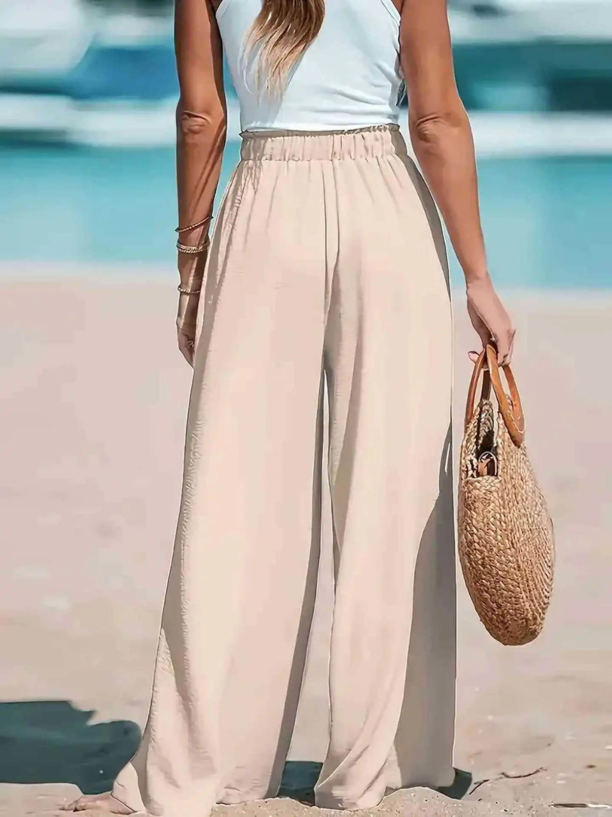 Damenhose mit elastischem Bund und Kordelzug, schlicht und modisch, ideal für lässige Urlaubskleidung im Frühling und Sommer