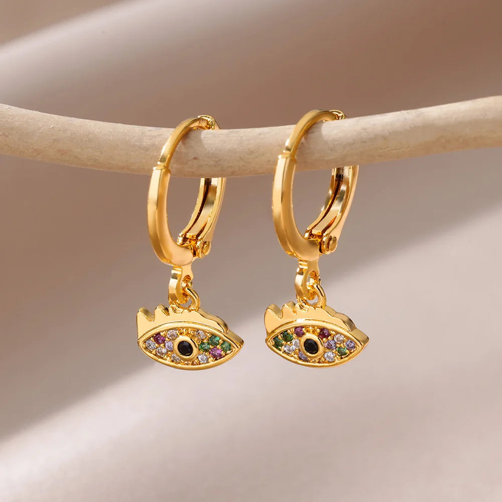 Luxus Zirkon Evil Eye Hoop Ohrringe Für Frauen Edelstahl Türkische Teufel Auge Eardrop Ohrring Ästhetischen Schmuck Geschenk aretes