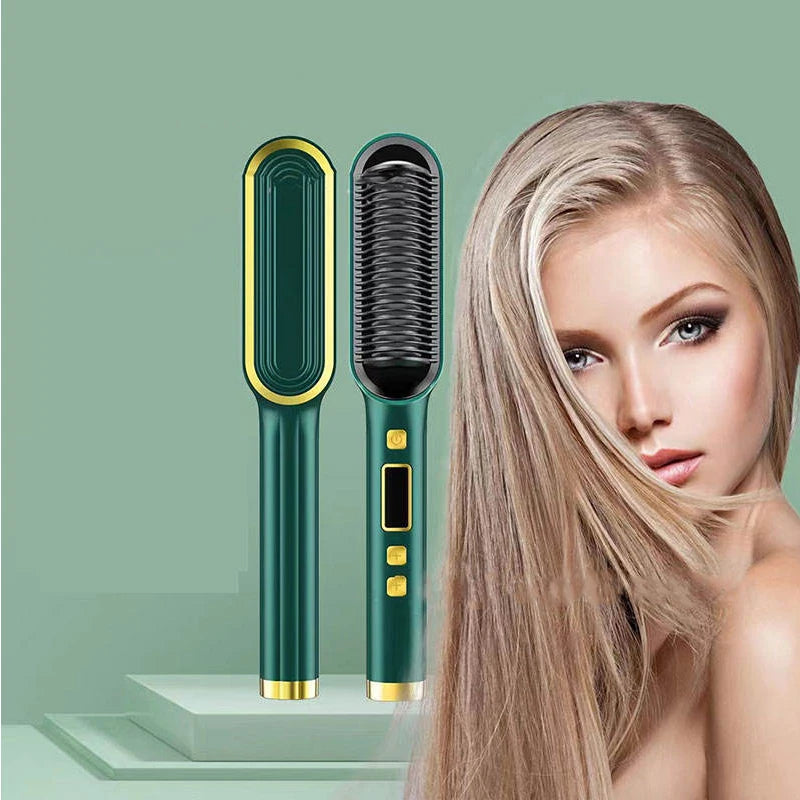 2-in-1 elektrische profession elle negative Ionen gerade Haar bürste Curling Kamm mit LCD-Display Curling Tool gerade Haar bürste