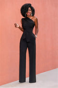Damen-Overall, einfarbig, Skew-Kragen, bauchfreies Top, gerade Hosen, Gürtel, sexy, ärmellos, lockere Hosen, elegante, charmante Playsuits 2024