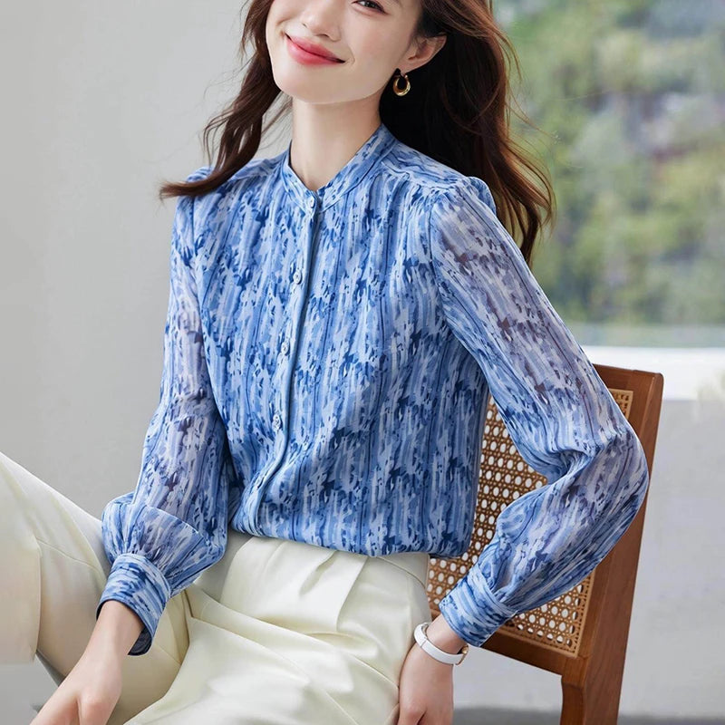 Neue elegante Damenblusen, Chiffon-Hemden, Blusas Mujer, Langarmhemden, lässige Oberteile