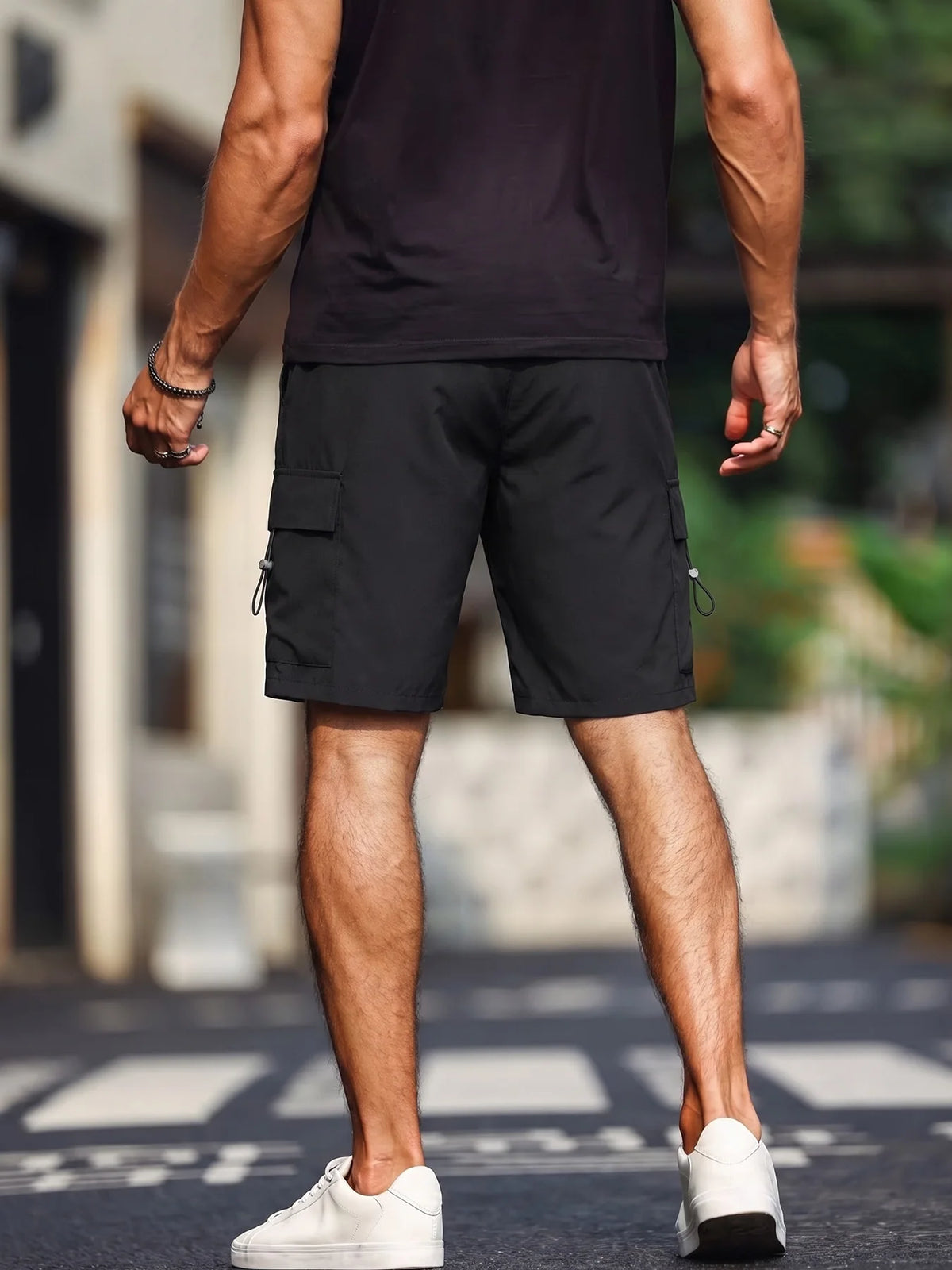 Herren-Cargo-Shorts mit mehreren Taschen, elastischer Kordelzug an der Taille, lockere Passform, schnell trocknend, für den Sommer, Outdoor, Wandern, Strand, Freizeitshorts
