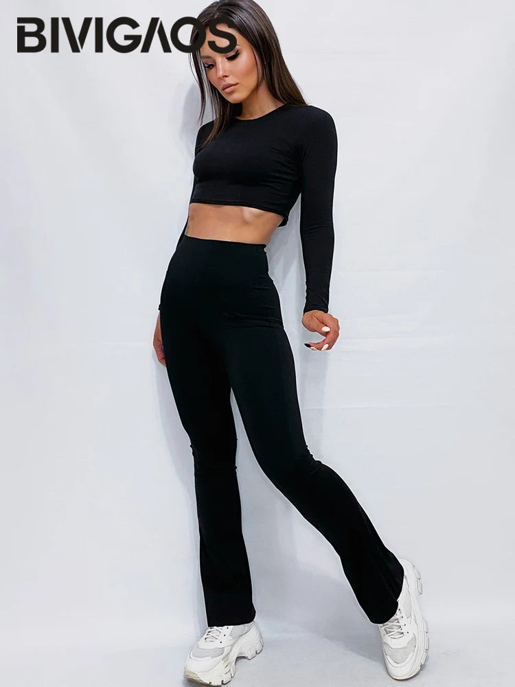 BIVIGAOS Frauen Shark Ausgestellte Hosen Schwarz Elastische Dünne Hohe Taille Sexy Hufeisen Hosen Micro Casual Mode Ausgestellte Leggings