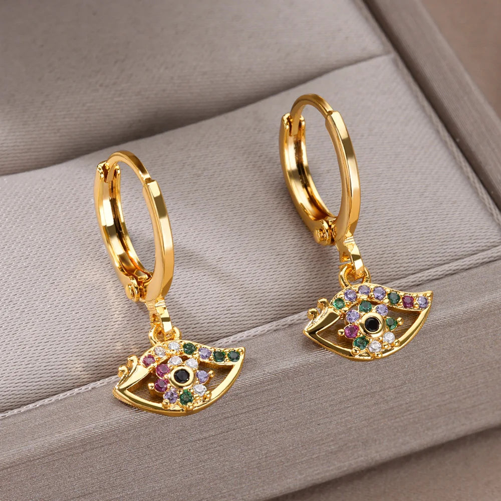 Luxus Zirkon Evil Eye Hoop Ohrringe Für Frauen Edelstahl Türkische Teufel Auge Eardrop Ohrring Ästhetischen Schmuck Geschenk aretes