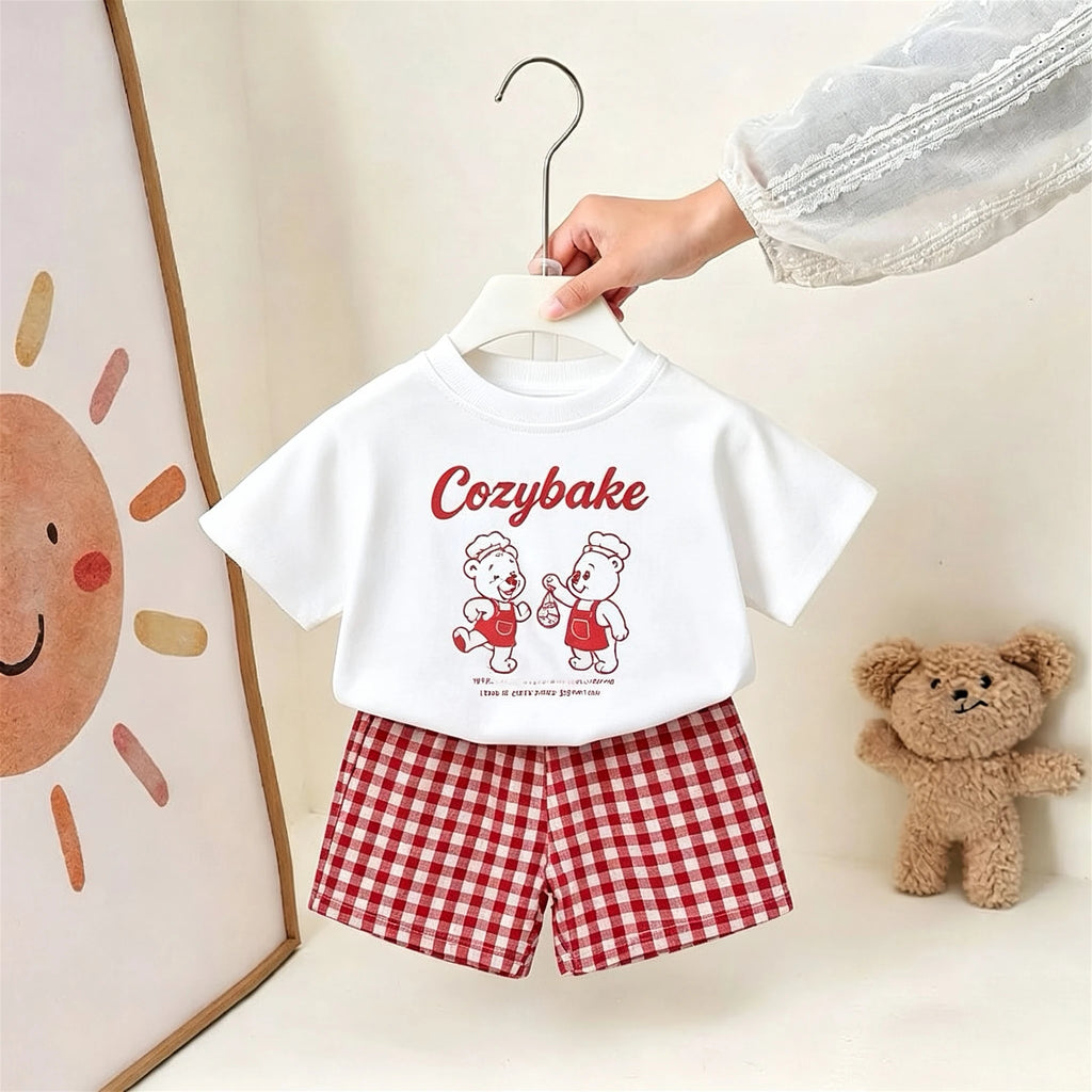 Cartoon Mode Jungen Kurzarm T-Shirt + Karierte Shorts Set Kinderkleidung Sommer Dünner Einfacher Lässiger Trainingsanzug Kinder-Sets