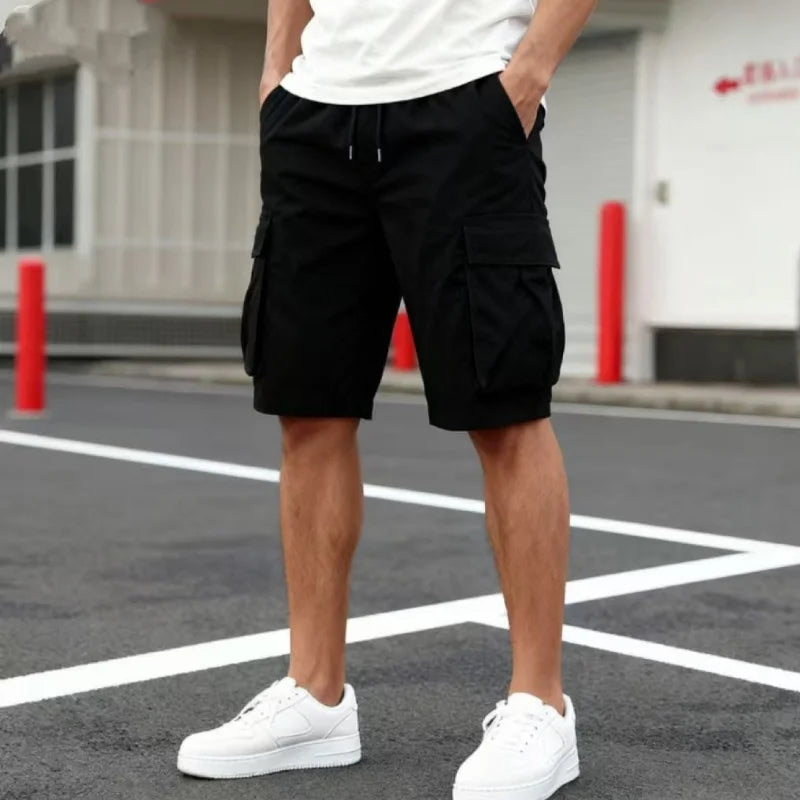 Sommer-Cargo-Shorts für Herren, lässig, leicht, einfarbig, mit Pattentaschen für den täglichen Gebrauch und bequeme Jogger-Shorts für den Outdoor-Bereich