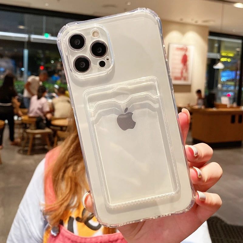 Brieftasche Kartenhalter Klare weiche Hülle für iPhone 17 11 13 12 14 15 Plus 16 Pro Max Air X XS Max XR Transparente Kartenfächer Abdeckung