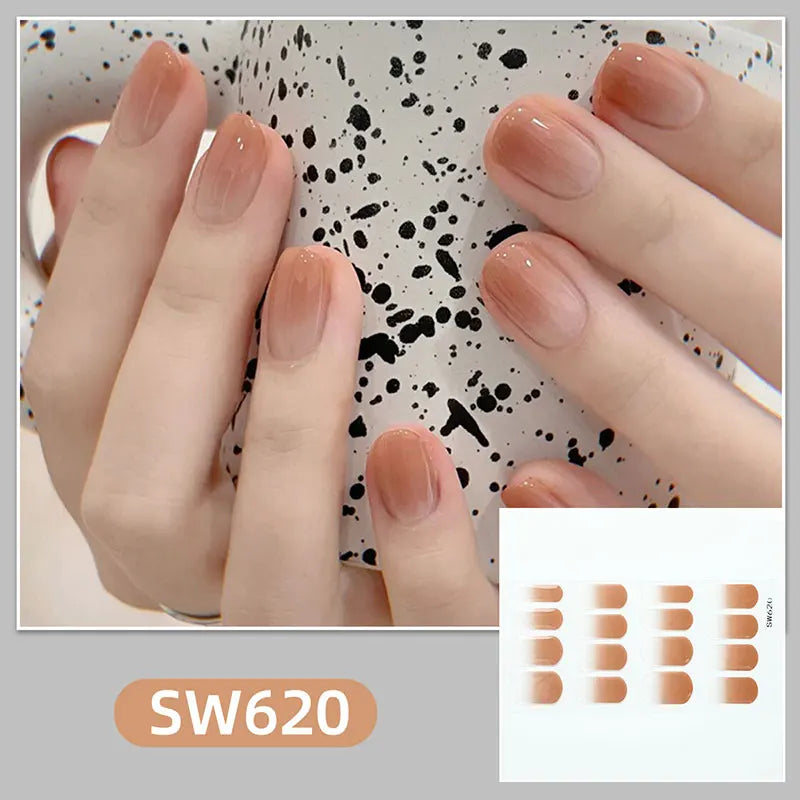 Roter Farbverlauf, backfreie Nagelaufkleber, langlebige Nagelstreifen, Patch-Schieber, vollständiger Abdeckungsaufkleber, selbstklebend, einfache Vollwickel