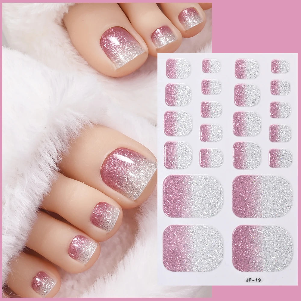 22 Tipps Ombre Glitzer Zehennagel Aufkleber Backen Kostenloser wasserdichter Aufkleber Vollständige Abdeckung Fuß Zehennagel Aufkleber Selbstklebende Maniküre Aufkleber