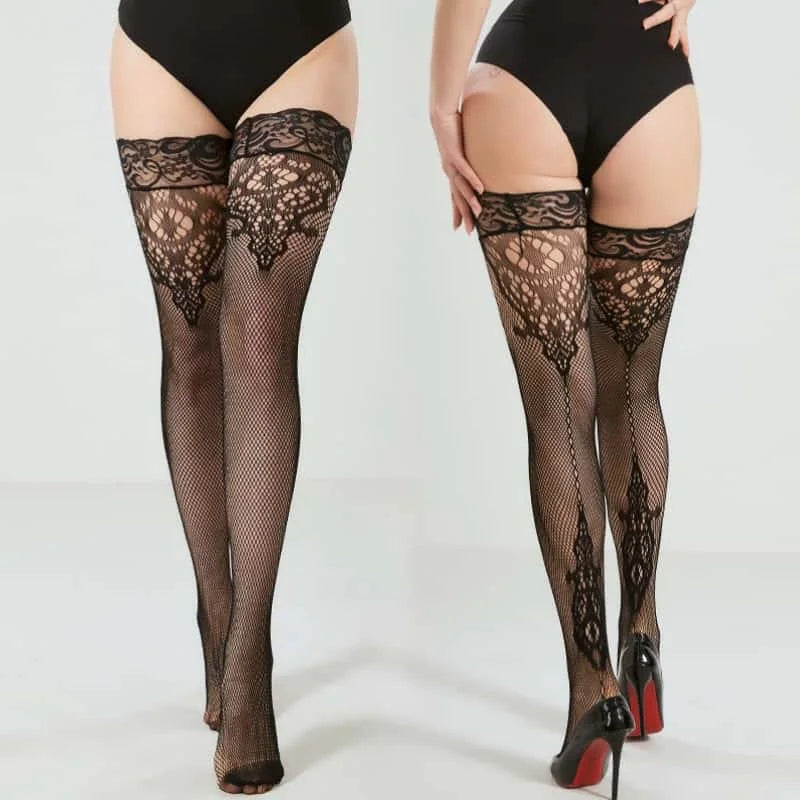 Übergroße Frau Sexy Spitze Top Silikon Stay Up Netzstrümpfe Plus Große Größe Frauen Ultra Dünne Sheer Lange Über Knie Socken XXXXL