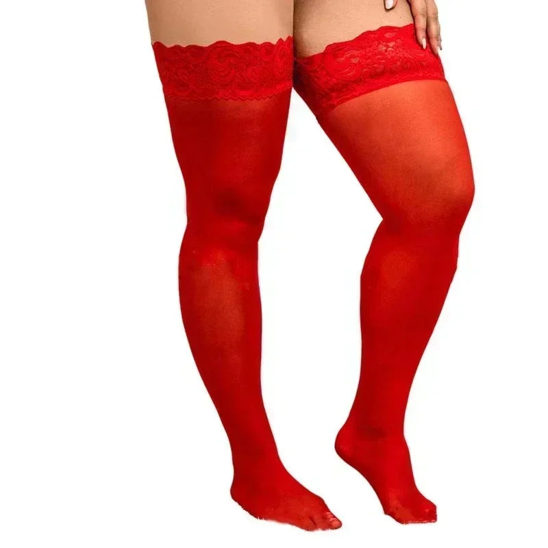 Übergroße Frau Sexy Spitze Top Silikon Stay Up Netzstrümpfe Plus Große Größe Frauen Ultra Dünne Sheer Lange Über Knie Socken XXXXL
