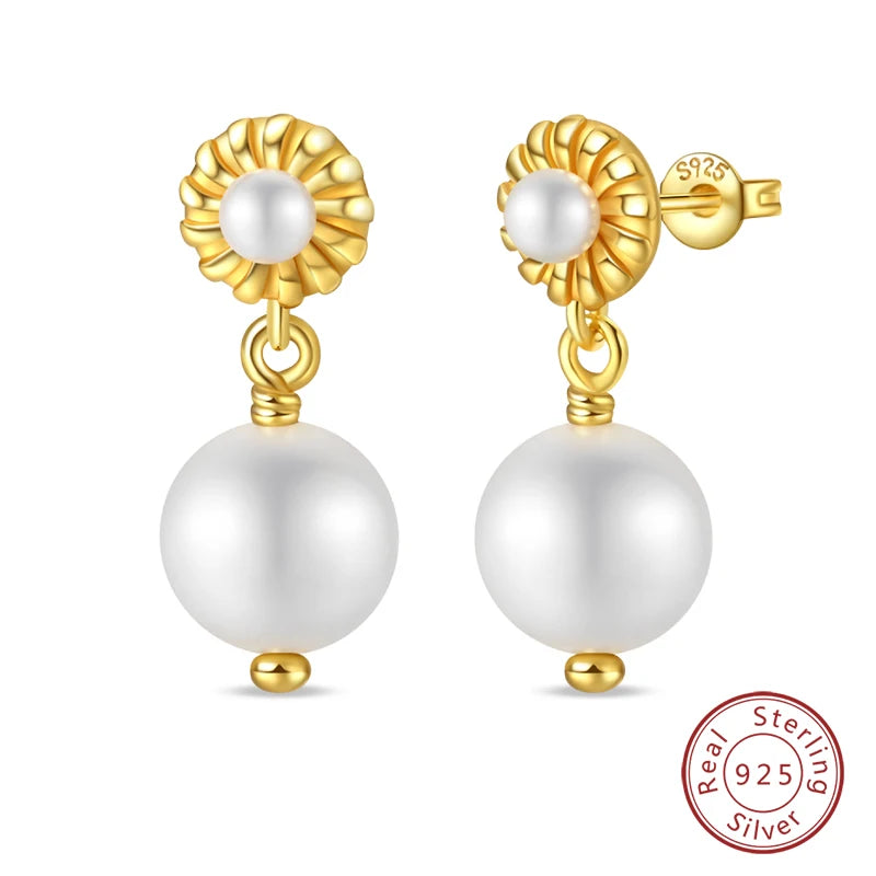 Luxus Goldene Muschel Seestern Perle Ohr Studs 925 Silber Schmetterling Herzförmige Anhänger Perle Ohrringe Für Frauen Partei Schmuck