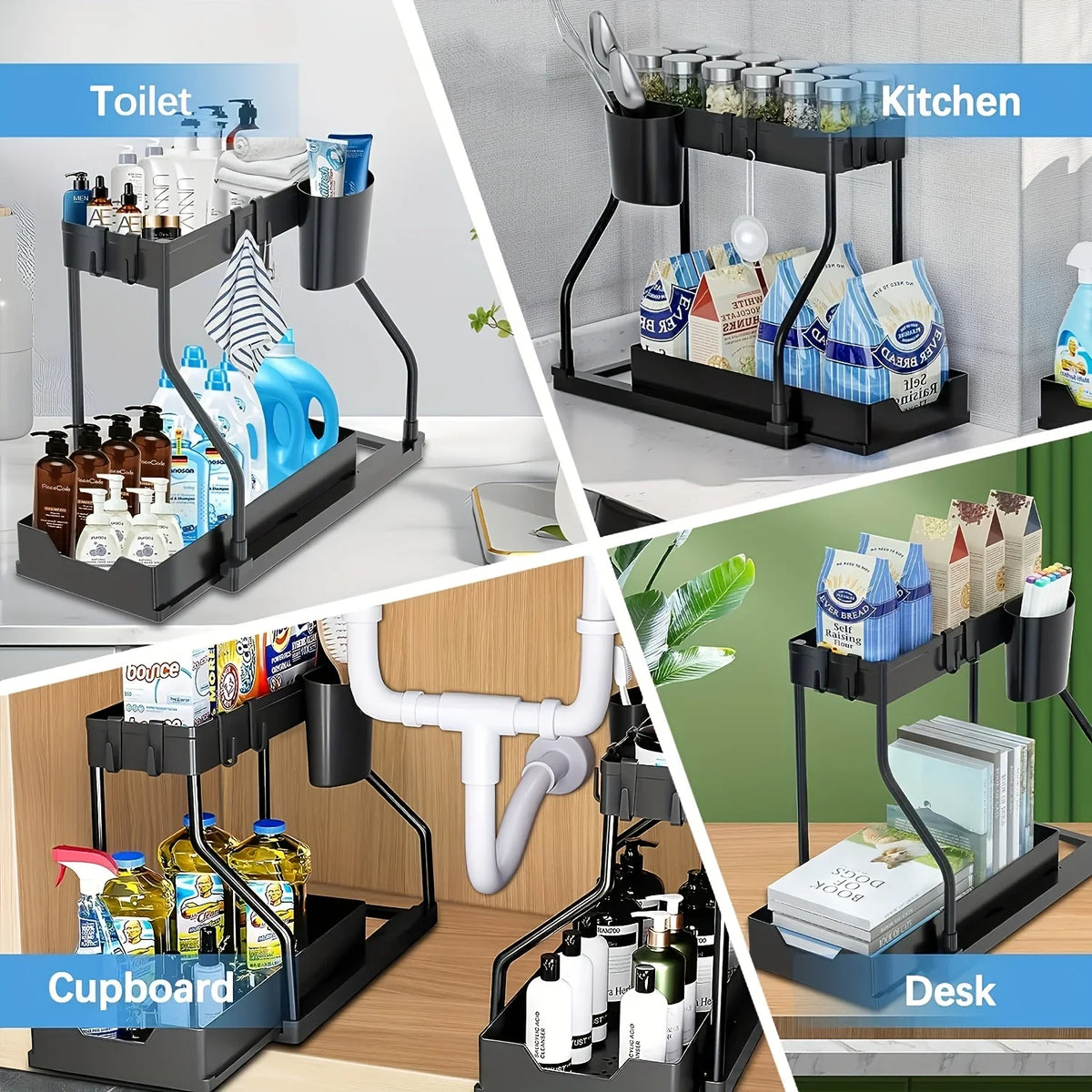 Platzsparender 2-stufiger Organizer unter dem Waschbecken, herausziehbare Aufbewahrungsbox, langlebig, großes Fassungsvermögen, für Küche und Badezimmer, unverzichtbarer Schubladen-Organizer