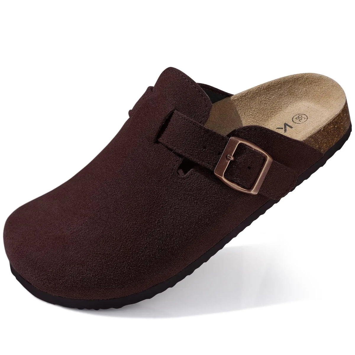 Kidmi Herren-Clogs aus Wildleder mit Korkfußbett, Clogs für Damen, weiches Leder, verstellbare Schnalle, Slip-on-Kartoffelschuhe, Sandalen, Strandpantoffeln