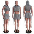 Streetwear Häkelstrick-Bestell-Sets für Damen, zweiteilige Outfits, 2023, Loch, Kapuzen-Crop-Top und Miniröcke, Y2K-Nachtclub-Outfit