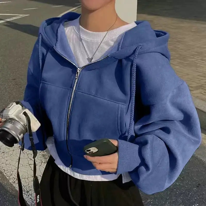 Frühling Und Herbst Neue Vielseitige Zipper Mit Kapuze Sweatshirt Frauen Casual Mit Kapuze Y2K Langarm Top Frauen Lose Und Entspannen zurück Mantel
