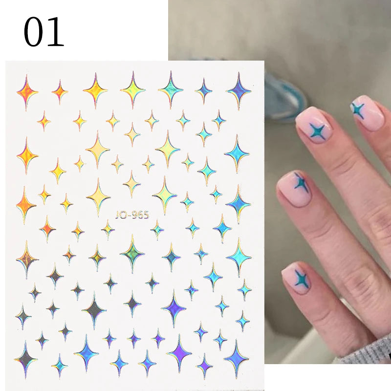 1PCS Schwarz Weiß Schmetterling Laser Nagel Aufkleber Y2K Nail art Dekoration Abstrakte Linien Bronzing Blumen Aufkleber Für Nägel