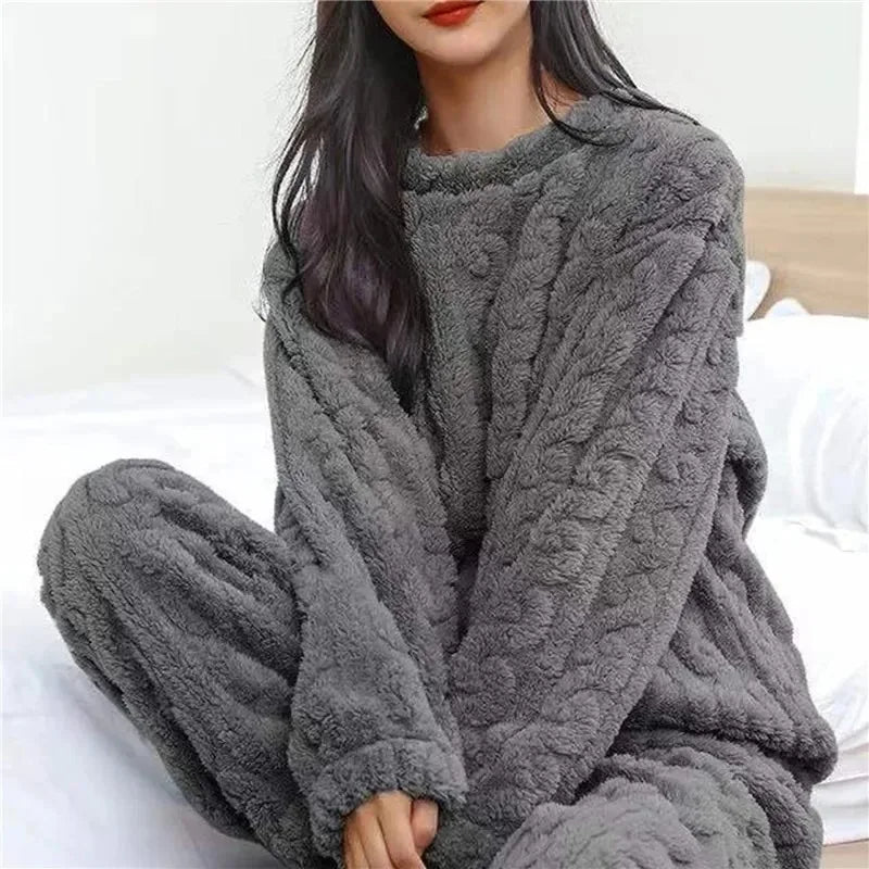 Warmes Pyjama-Set aus weichem Korallensamt-Jacquard für Damen, gemütliche Loungewear-Oberbekleidung für Winter, Weihnachten, Valentinstag, Geschenk ﻿