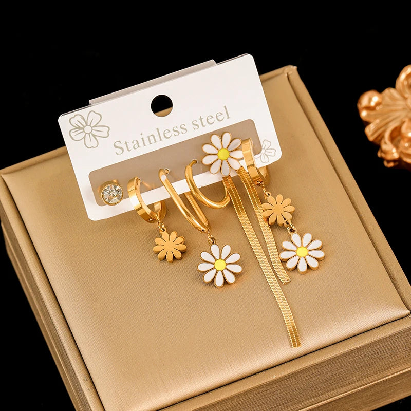 EILIECK Trendige Damen-Ohrringe mit Blumenmuster und rosa Zirkonia, Edelstahl, wasserabweisend, für den Alltag, Schmuck, Geschenk für Damen