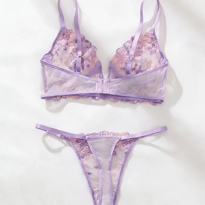 Damen-Geschenke zum Valentinstag: Hellviolettes BH- und Slip-Set, Unterwäsche, Sexy Dessous, Durchsichtiger BH für Damen
