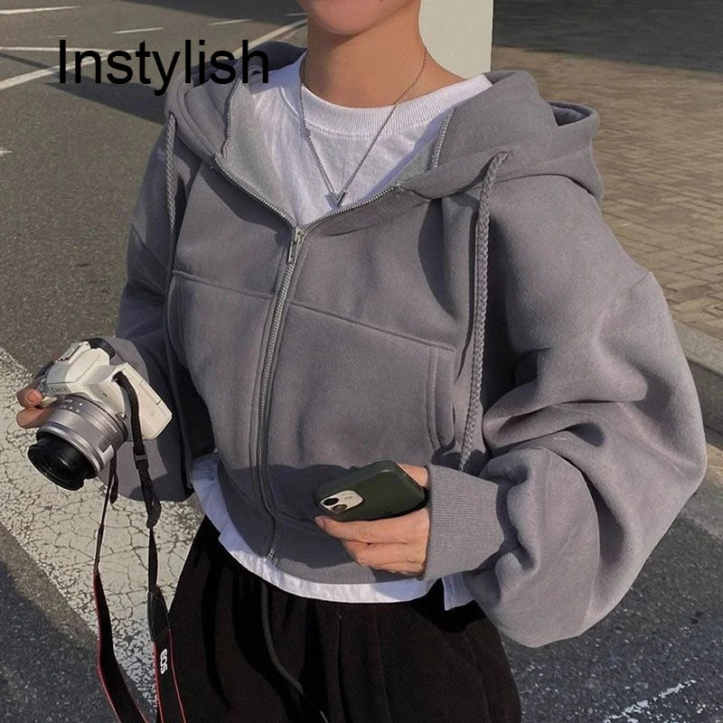 Frühling Und Herbst Neue Vielseitige Zipper Mit Kapuze Sweatshirt Frauen Casual Mit Kapuze Y2K Langarm Top Frauen Lose Und Entspannen zurück Mantel
