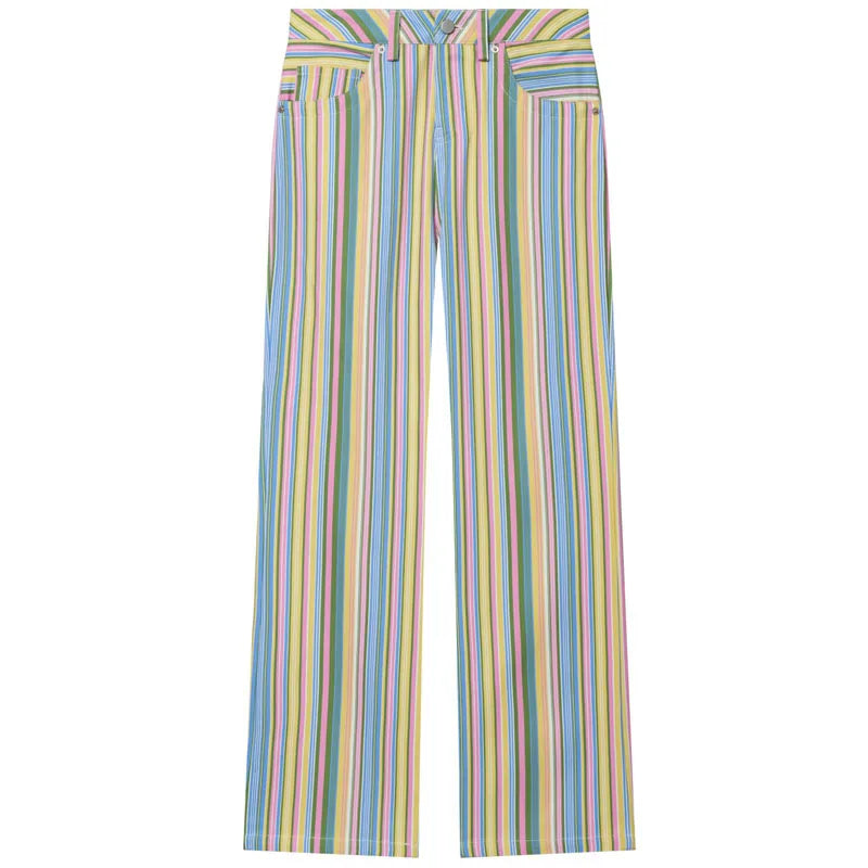 HXAO Gestreifte Damenjeans, Low-Landing Baggy Jeans, Weites Bein, Gerade Denim-Hose, Lässige Streetwear, Low-Rise Hose