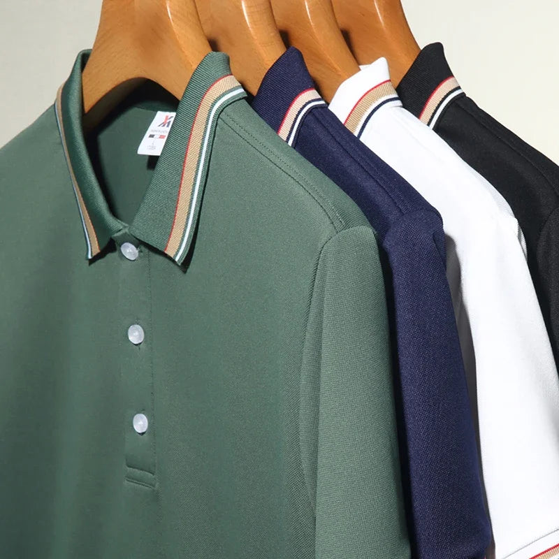 Herrenmode solide kurz ärmel ige gestreifte Revers Polos hirt Sommer atmungsaktives bequemes Top