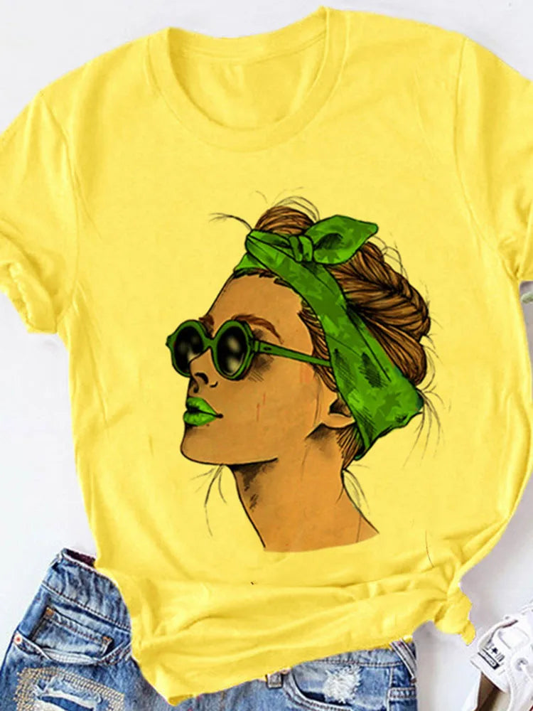 Gelbes Kurzarm-T-Shirt für Damen, lässige Damenoberteile, Harajuku-Streetwear, Sommerdruck, Drop Ship