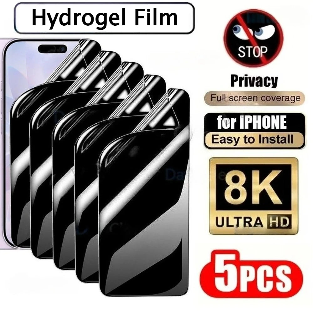5er-Pack Vollflächiger Anti-Spy Hydrogel-Schutzfilm für iPhone 17 16 15 14 Pro Max Air 13 12 11 Pro 16 15 Plus Kratzfester Displayschutz