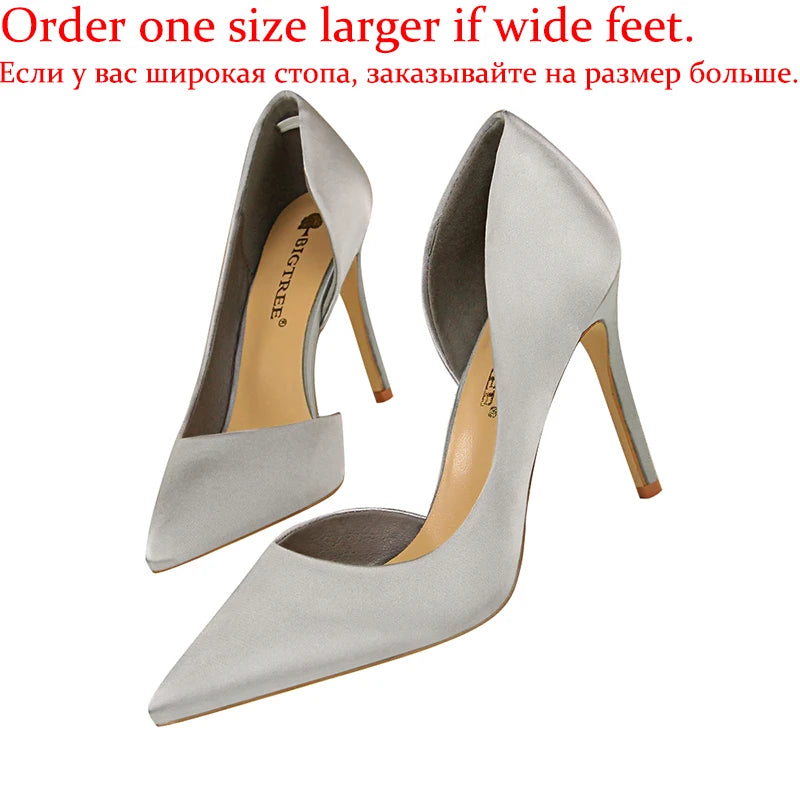 Damen Glamouröse Blaue 9,5cm Hohe Absätze Pumps Modische Satin Spitze Schuhe Elegante Trendige Abend-Bankett-Kleiderschuhe