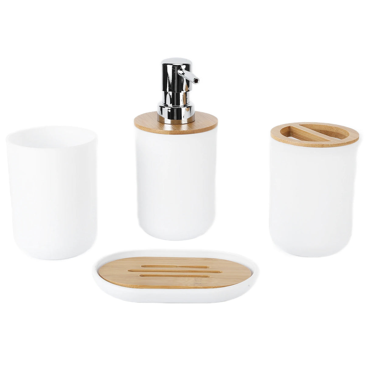 4 Teile/satz Badezimmer Zubehör Set Bambus Wasserdicht Spender Zahnbürste Halter Tablett Tumbler Tasse Seifenschale für Home Hotel