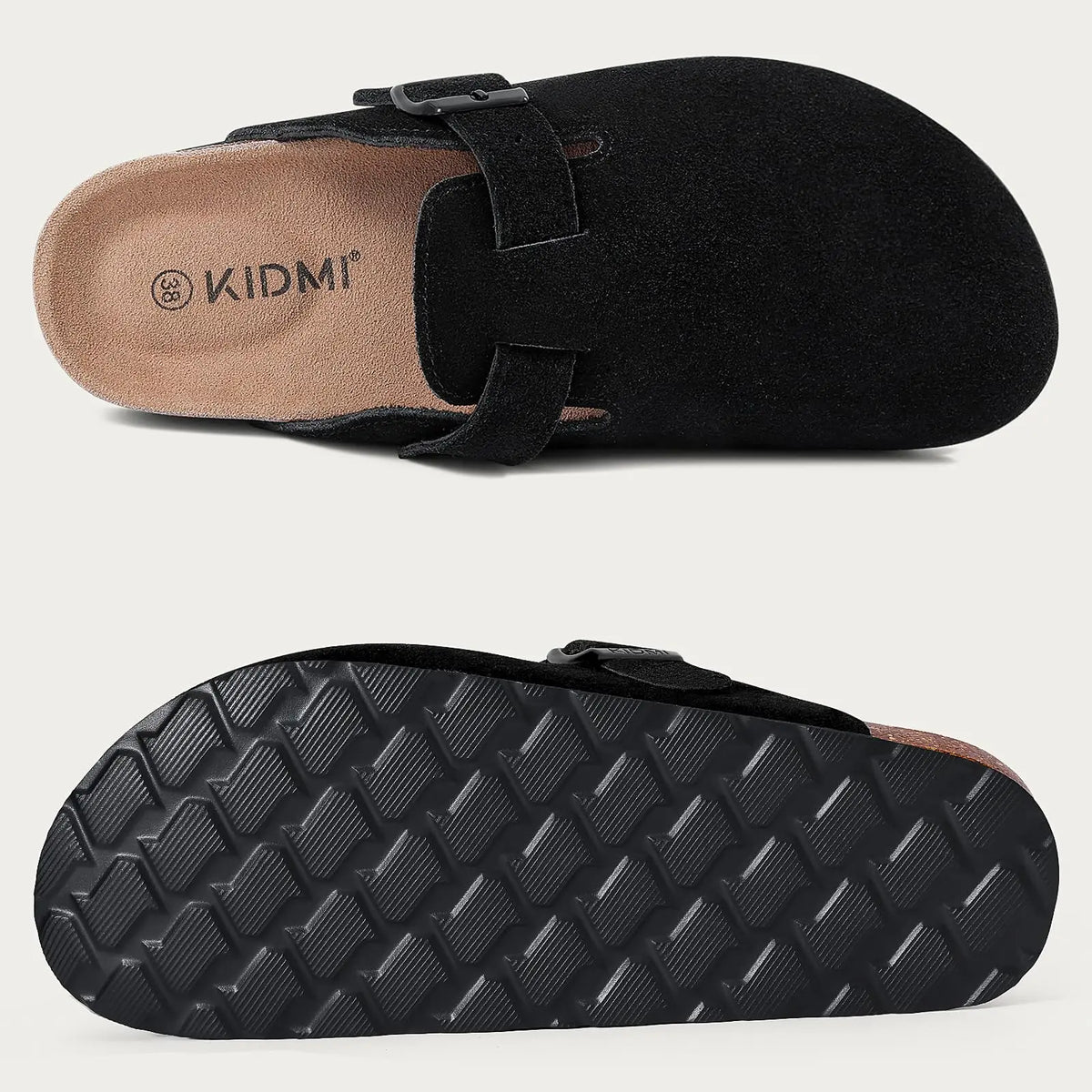 Litfun Neue modische Damen-Clogs mit verstellbarem Riemen, Korkfußbett, Leder-Pantoletten mit Fußgewölbeunterstützung, Unisex-Kartoffelschuhe für den Außenbereich