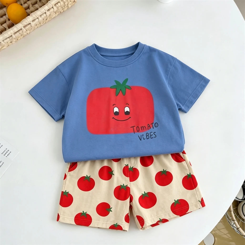 Niedliche Kinder-Outfits Neues Bedrucktes T-Shirt+Shorts Zweiteiler-Set Kinder-Sommerkleidung 2026 Cartoon-Tees Vielseitige Shorts-Kombination