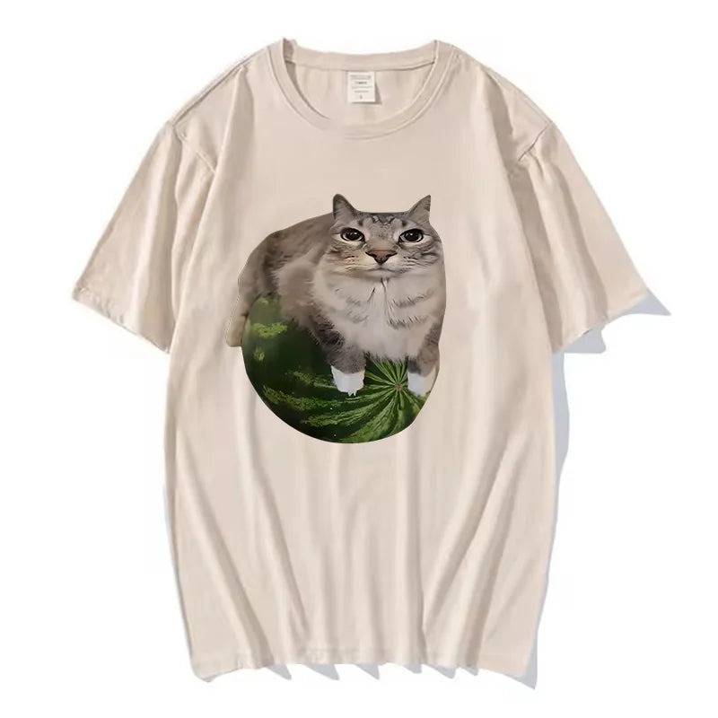 90er Jahre Y2k Watermelon Cat Silly Cat Meme T-Shirt Ein urkomisches Watermelon Print Shirt ist ein stilvolles Top-T-Shirt für Damen