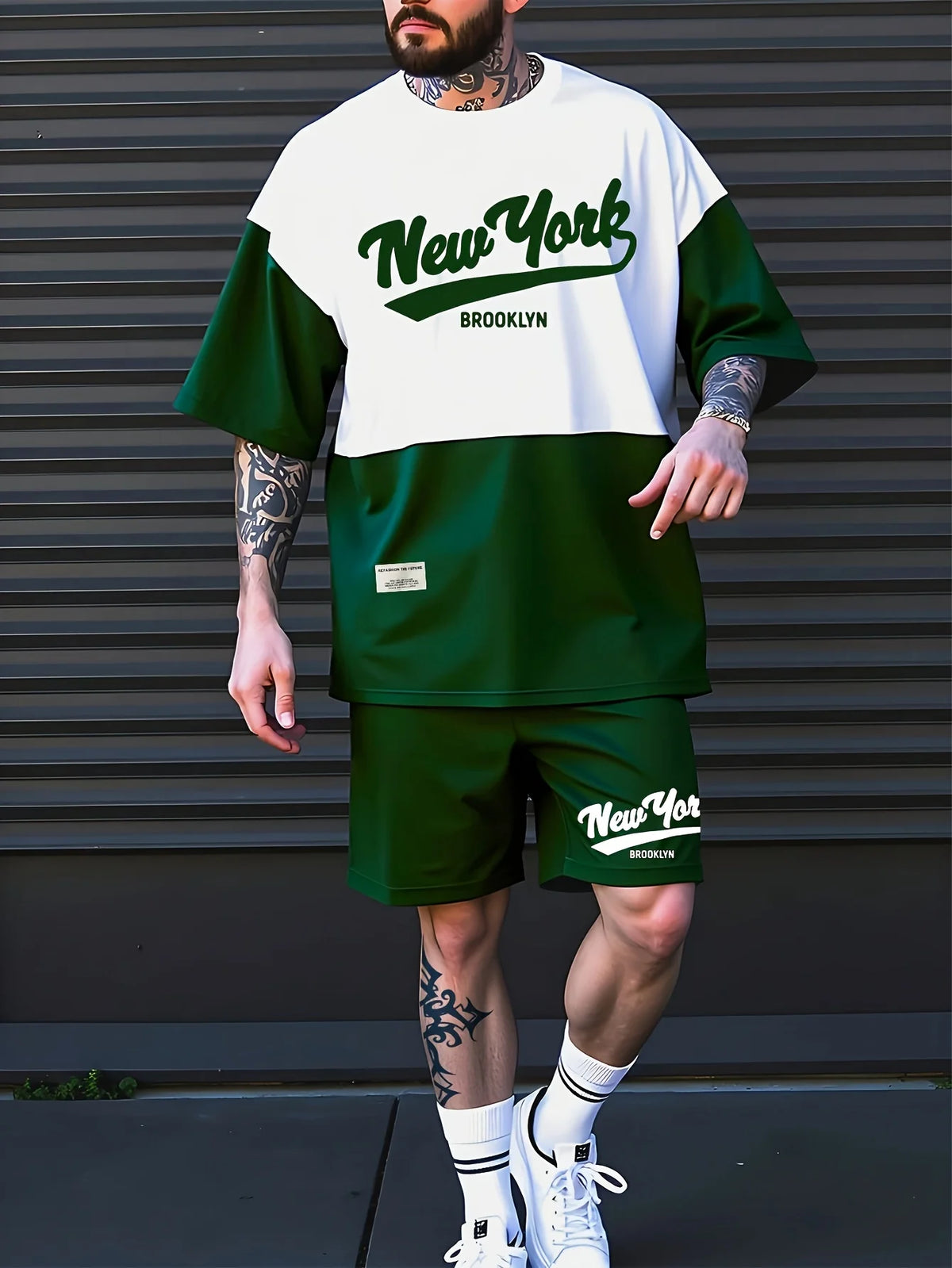 Sommer 2025, neues Herren-Freizeit-Sportbekleidungsset, 3D-Digitaldruck, Rundhals-Kurzarm-T-Shirt mit Farbblock und Shorts
