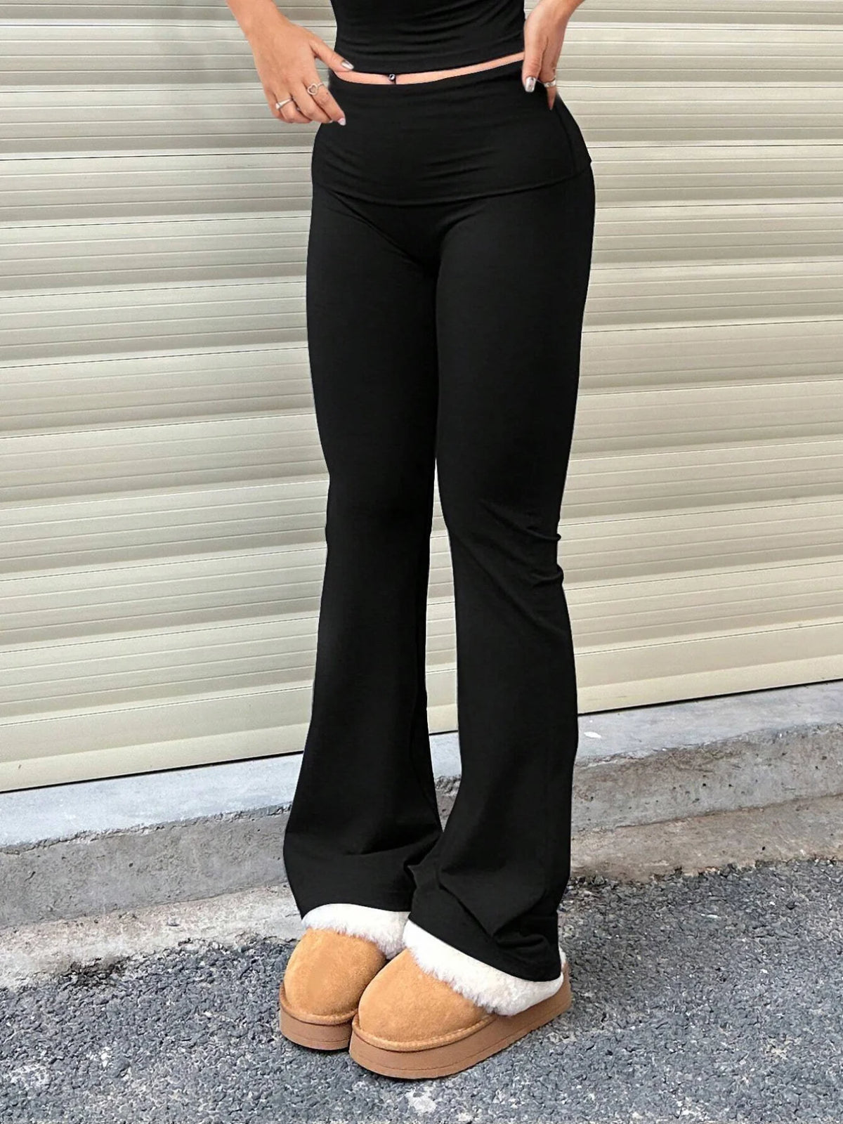 Damen Schlaghose 2026 Frühling Must-Have Hohe Taille Bodenlang Weites Bein Leggings Dehnbare Figurformende Streetwear-Kleidung