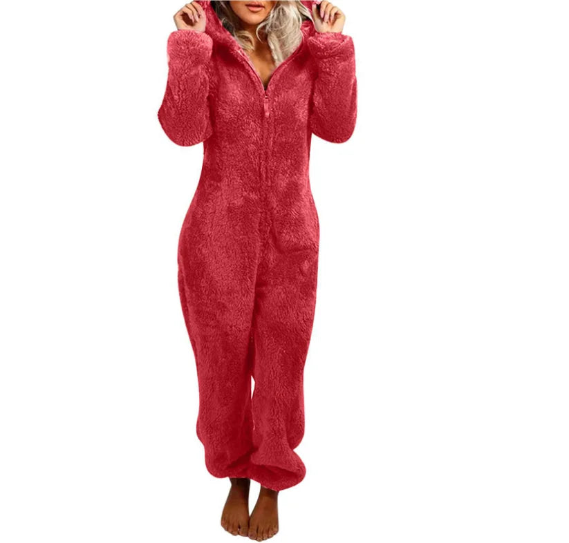 Einteiliger Overall mit Kapuze in Übergröße für Damen, eleganter Overall, volle Länge, verdickt, Herbst, Winter, neu, 2025
