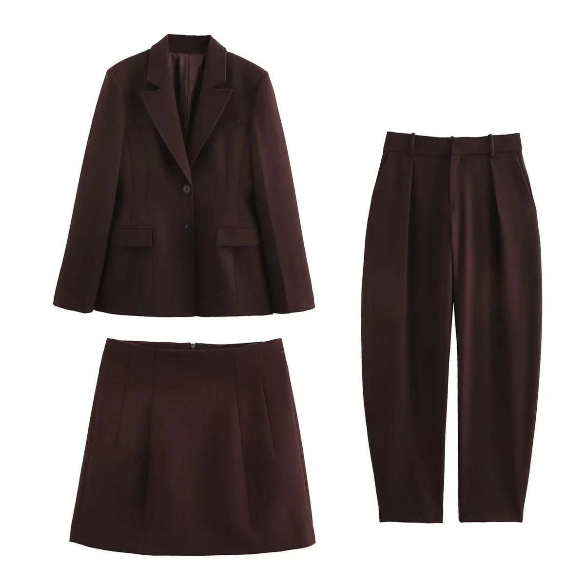 KONDALA 2026 Frühling Sommer Elegante Valentinstagsanzüge Modische Shrug-Jacken mit Taschen Elegante Reißverschlussröcke Schicke Baggy-Hosen