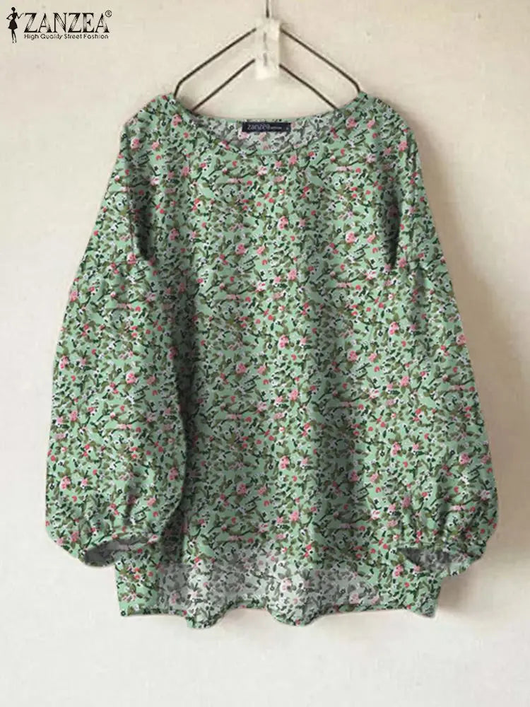 ZANZEA Elegante Frauen Blumen Blusen 2024, Mode Laterne Langarm O Neck Blusas Mujer Böhmischen All-Over Print Shirts tops